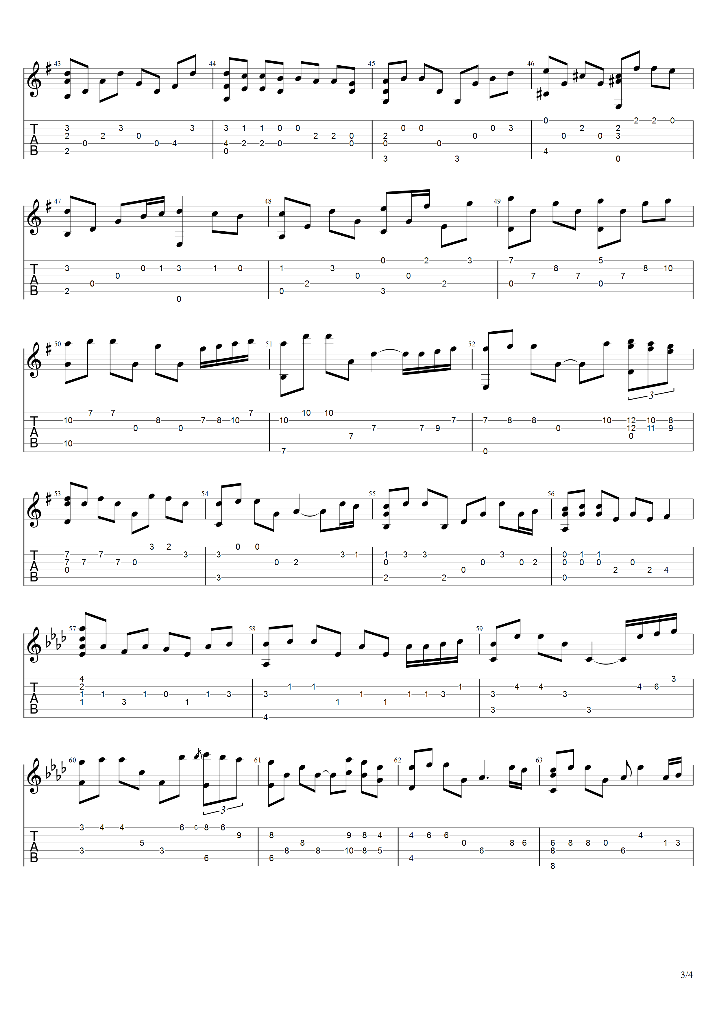 李闰珉《雨的印记》吉他谱G调吉他指弹独奏谱