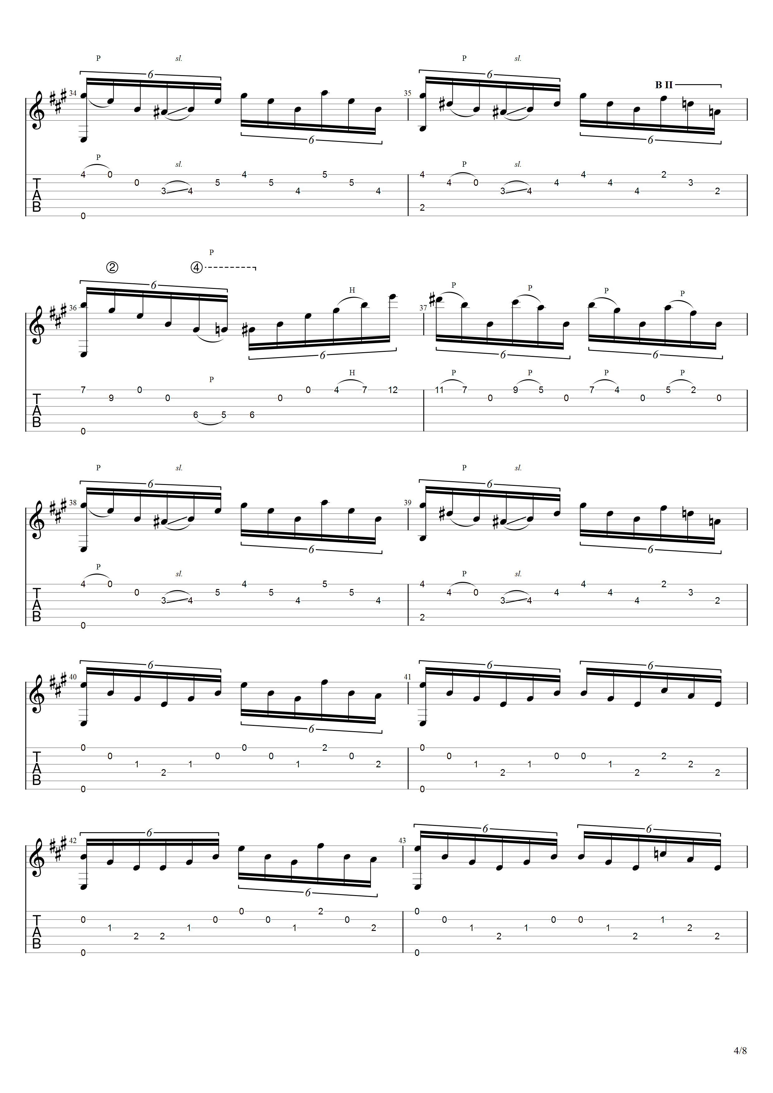 泰勒加《华丽练习曲》吉他谱A调吉他指弹独奏谱
