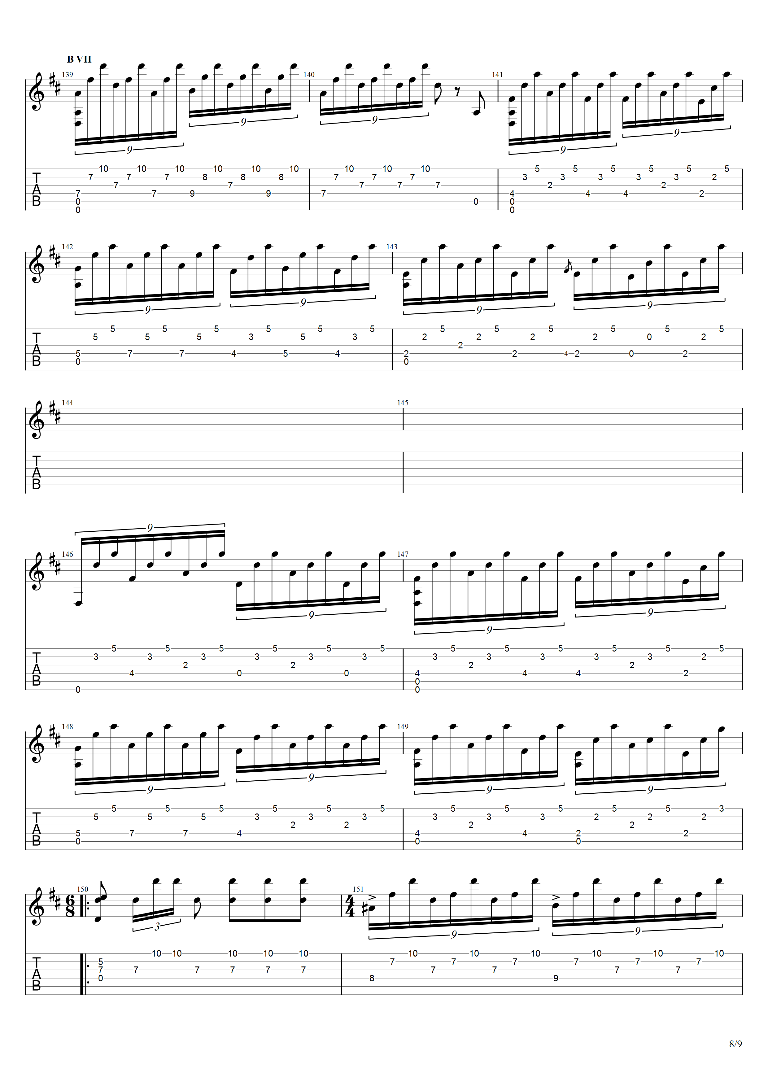 索尔《马可波罗主题与变奏曲》吉他谱D调吉他指弹独奏谱_考级八级