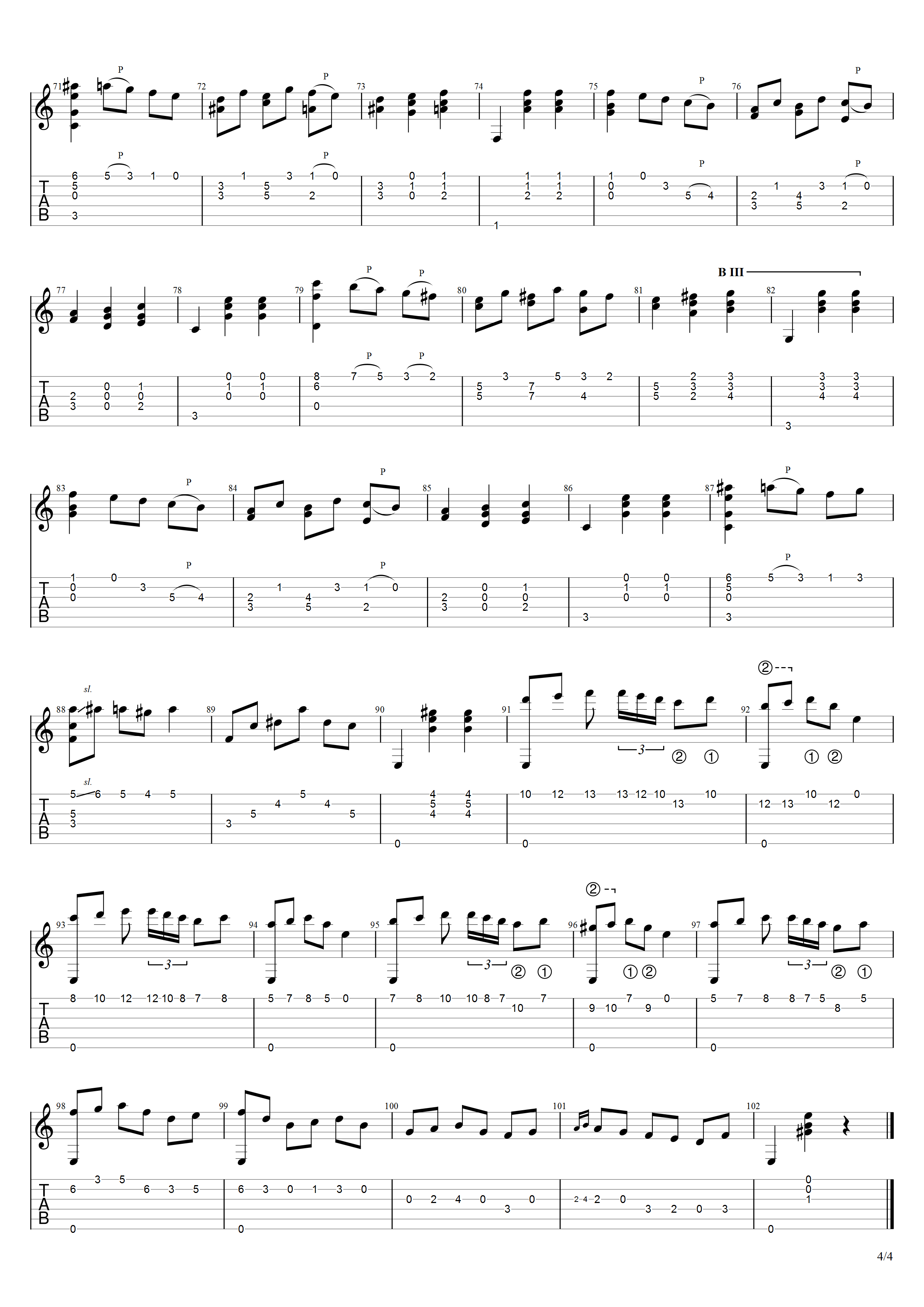 泰勒加《马拉奎那舞曲》吉他谱C调吉他指弹独奏谱_考级四级