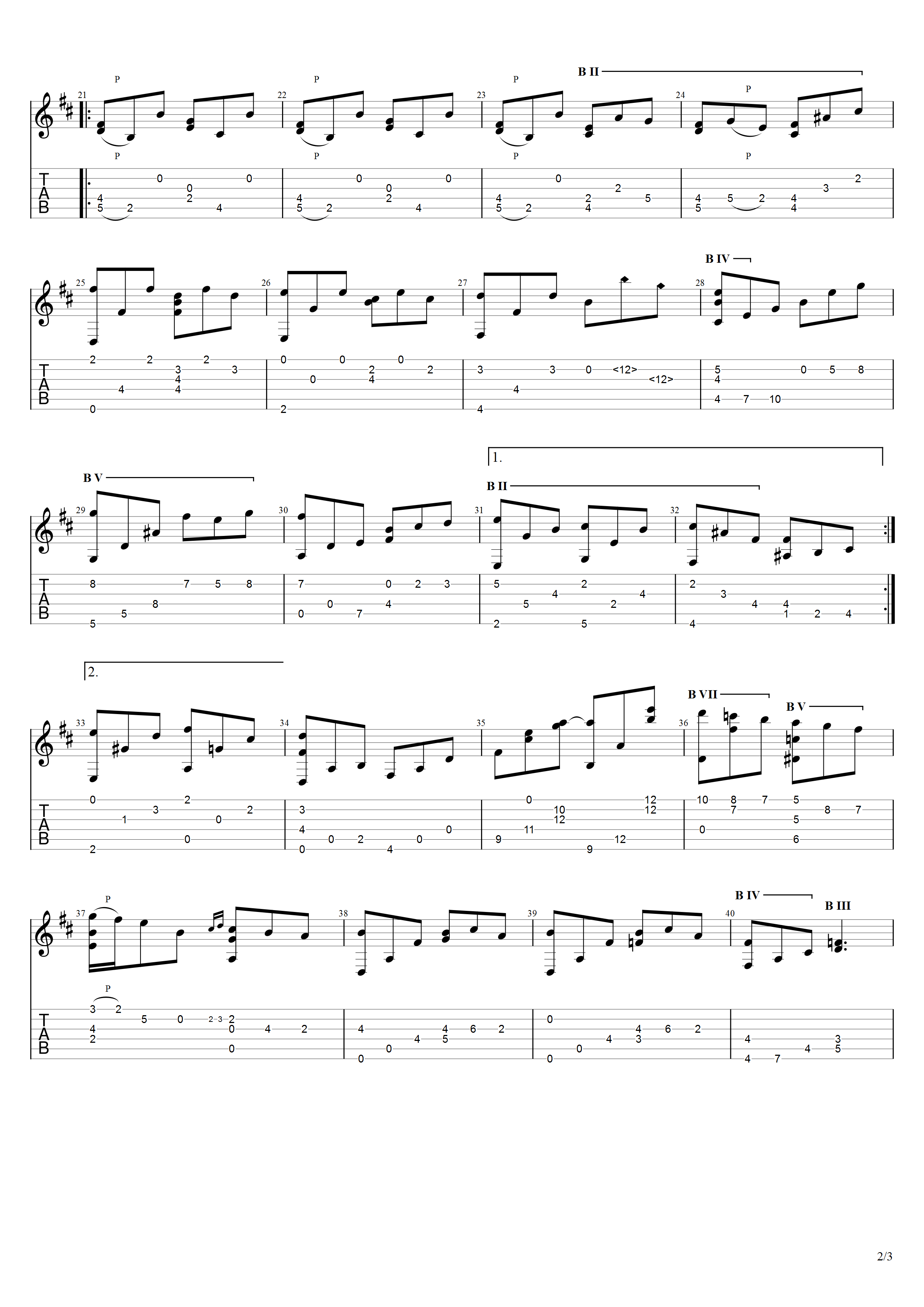 巴里奥斯《弗罗里达船歌》吉他谱D调吉他指弹独奏谱_考级七级