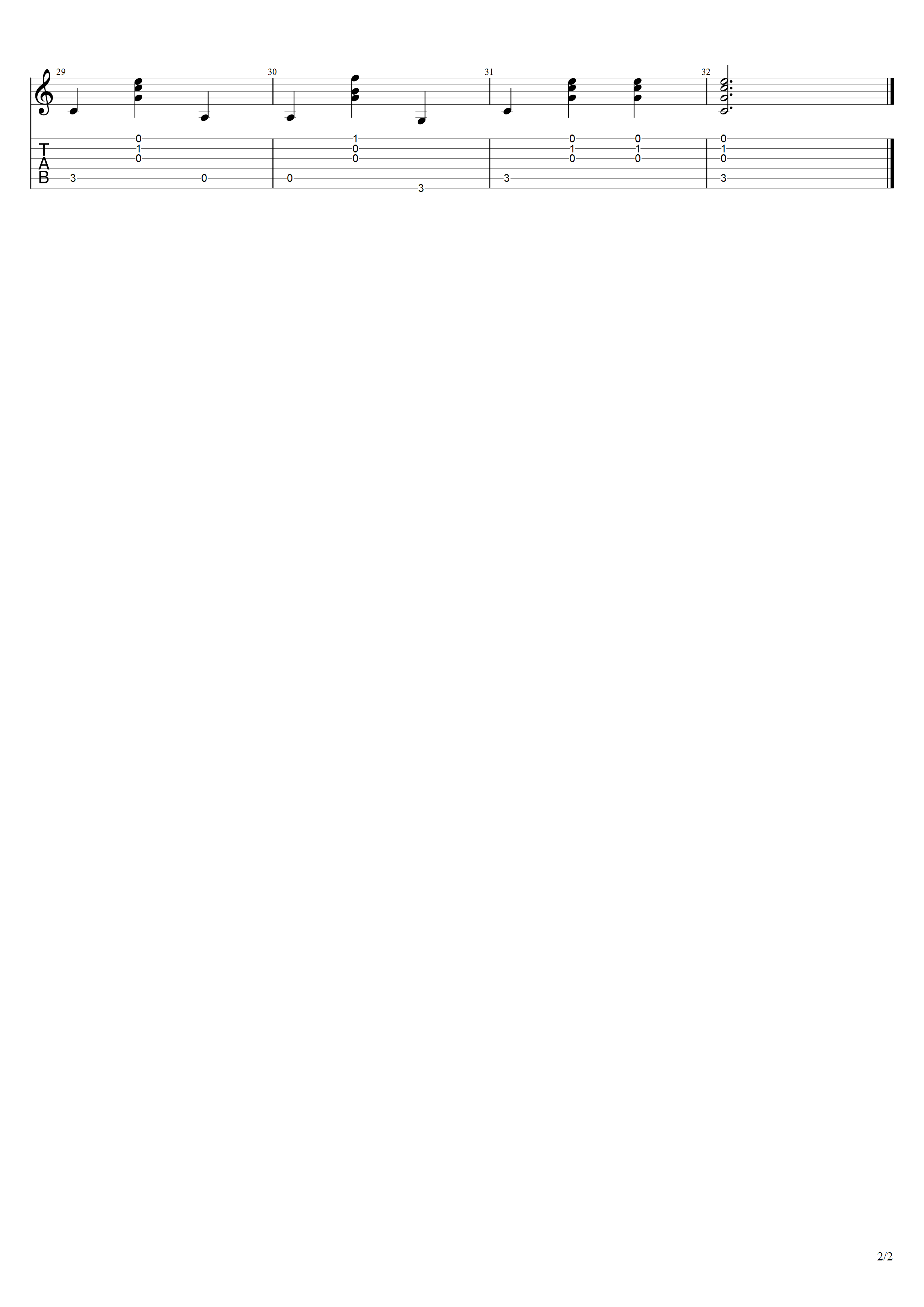 苏格兰民歌《友谊地久天长》吉他谱C调吉他指弹独奏谱