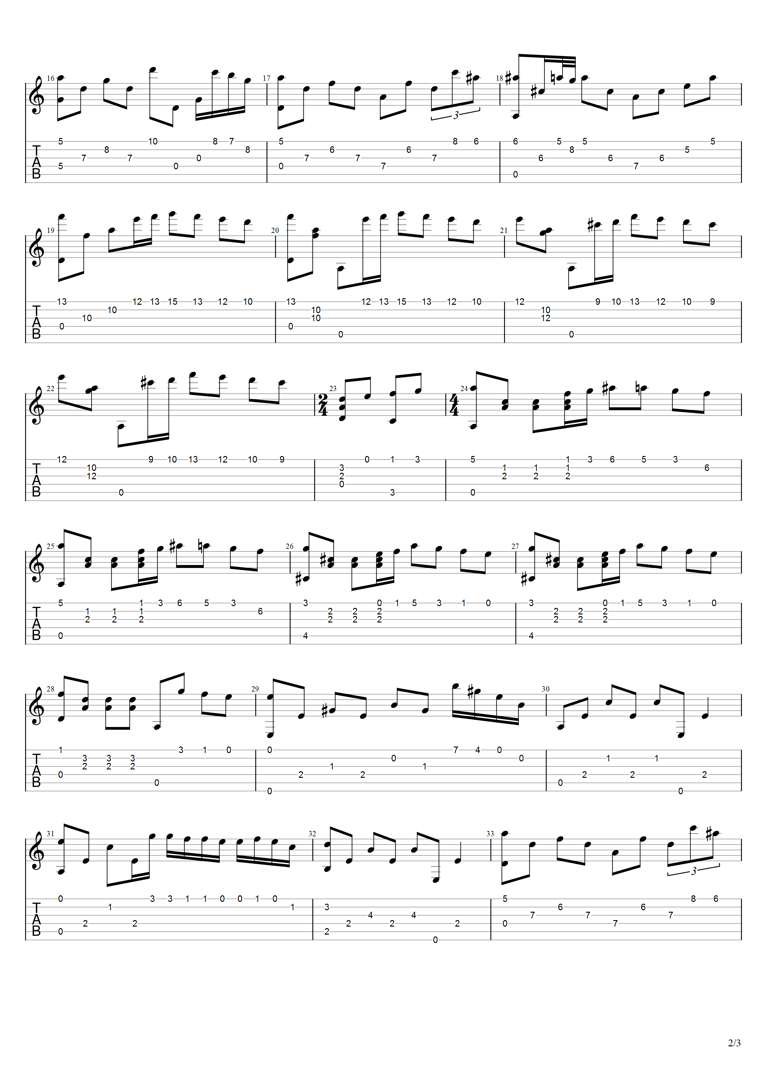 塞内维尔图森《秋日的私语》吉他谱C调吉他指弹独奏谱_考级五级