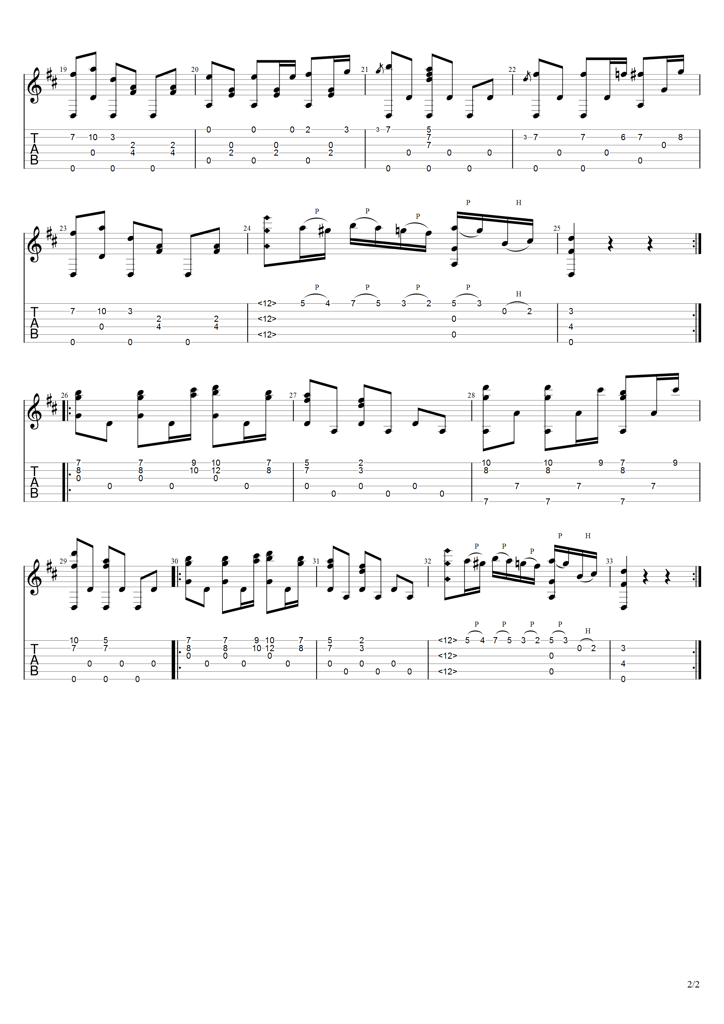 卡诺《小行板圆舞曲》吉他谱D调吉他指弹独奏谱_考级四级