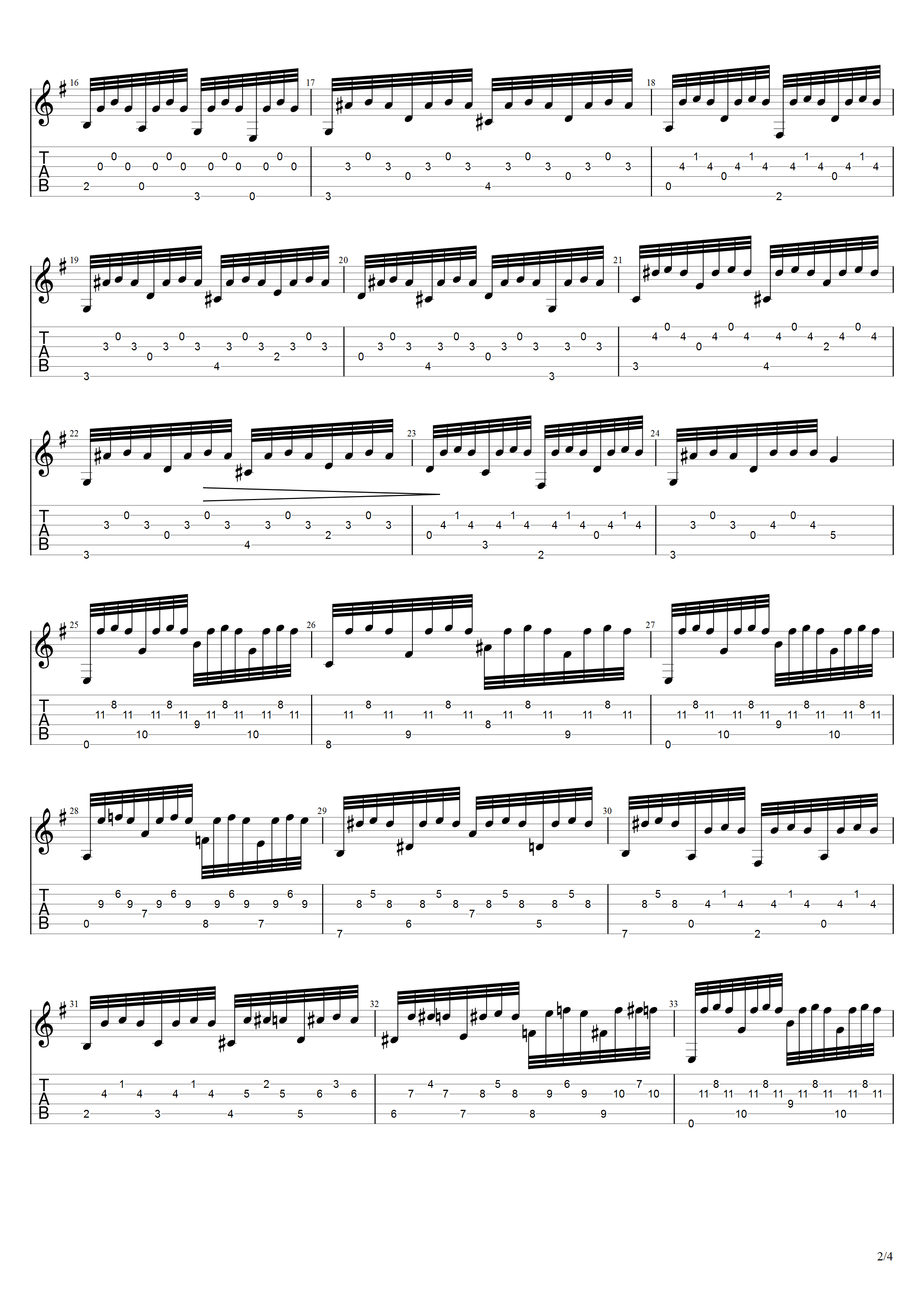 普霍尔《野蜂》吉他谱G调吉他指弹独奏谱_考级七级