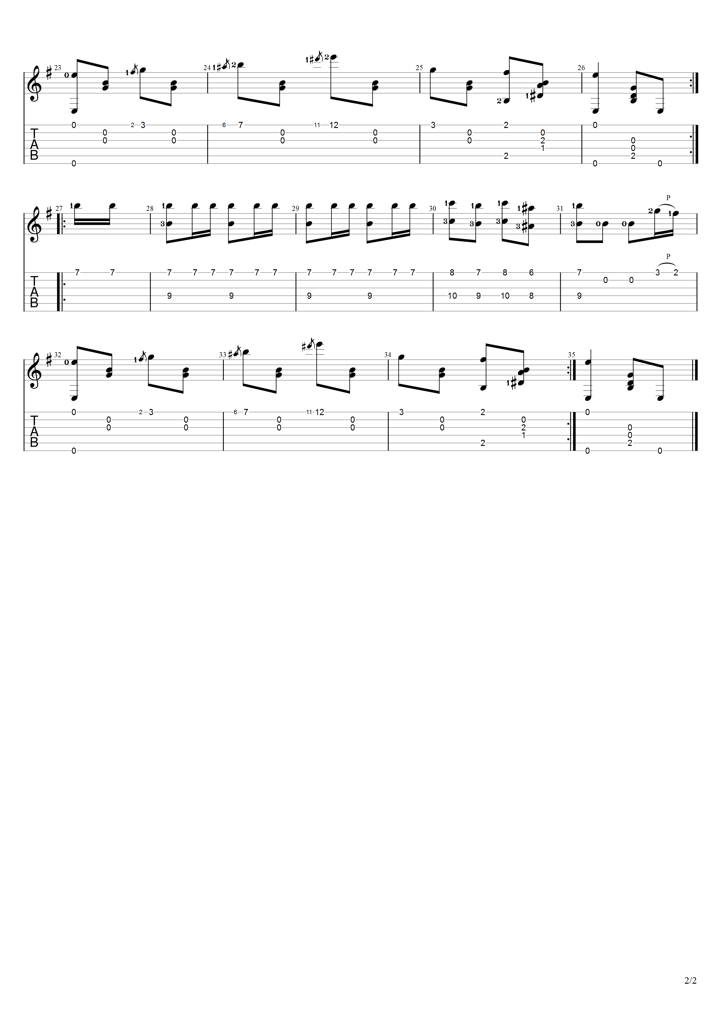 索尔《嘉洛普舞曲》吉他谱G调吉他指弹独奏谱_考级五级