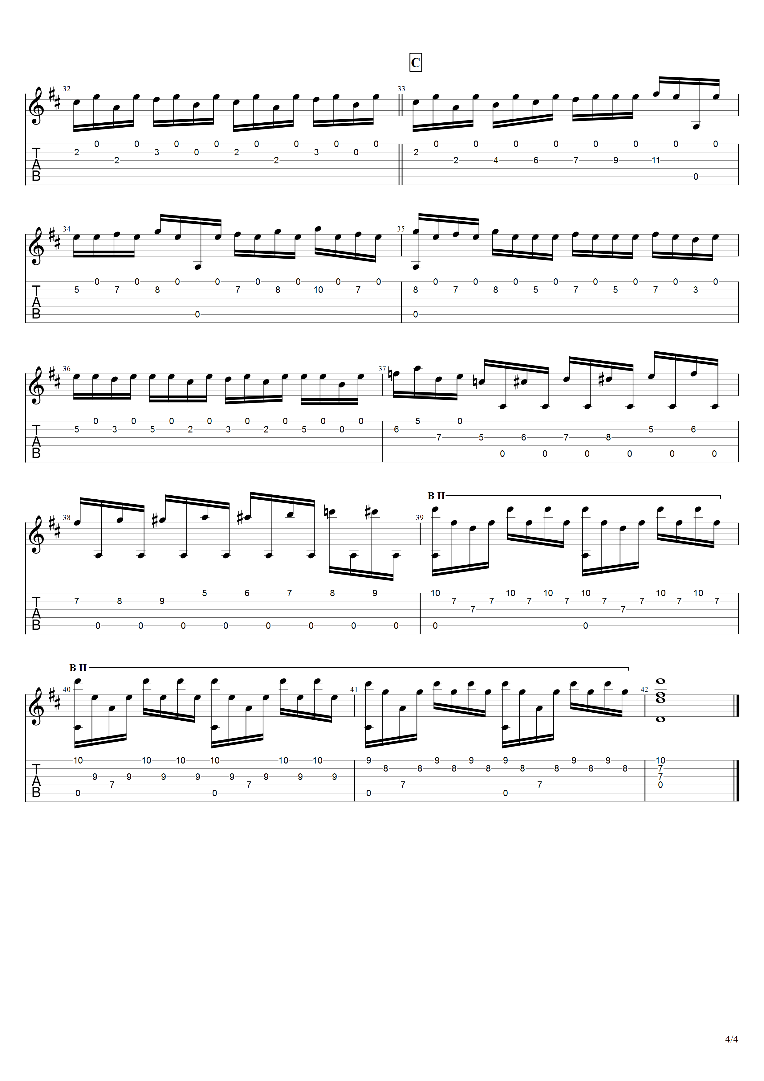 巴赫《无伴奏大提琴前奏曲》吉他谱D调吉他指弹独奏谱_考级六级