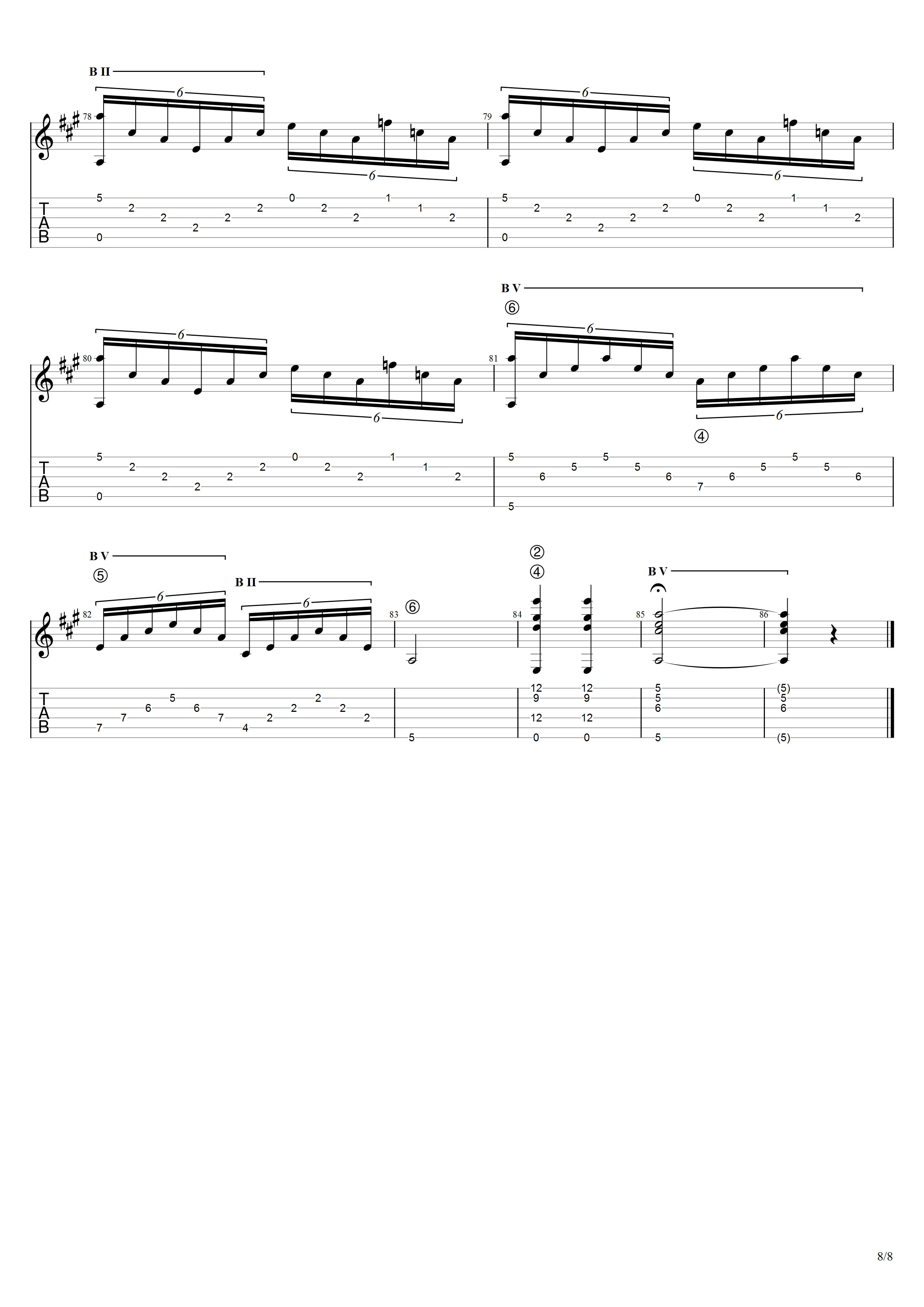 泰勒加《华丽练习曲》吉他谱A调吉他指弹独奏谱