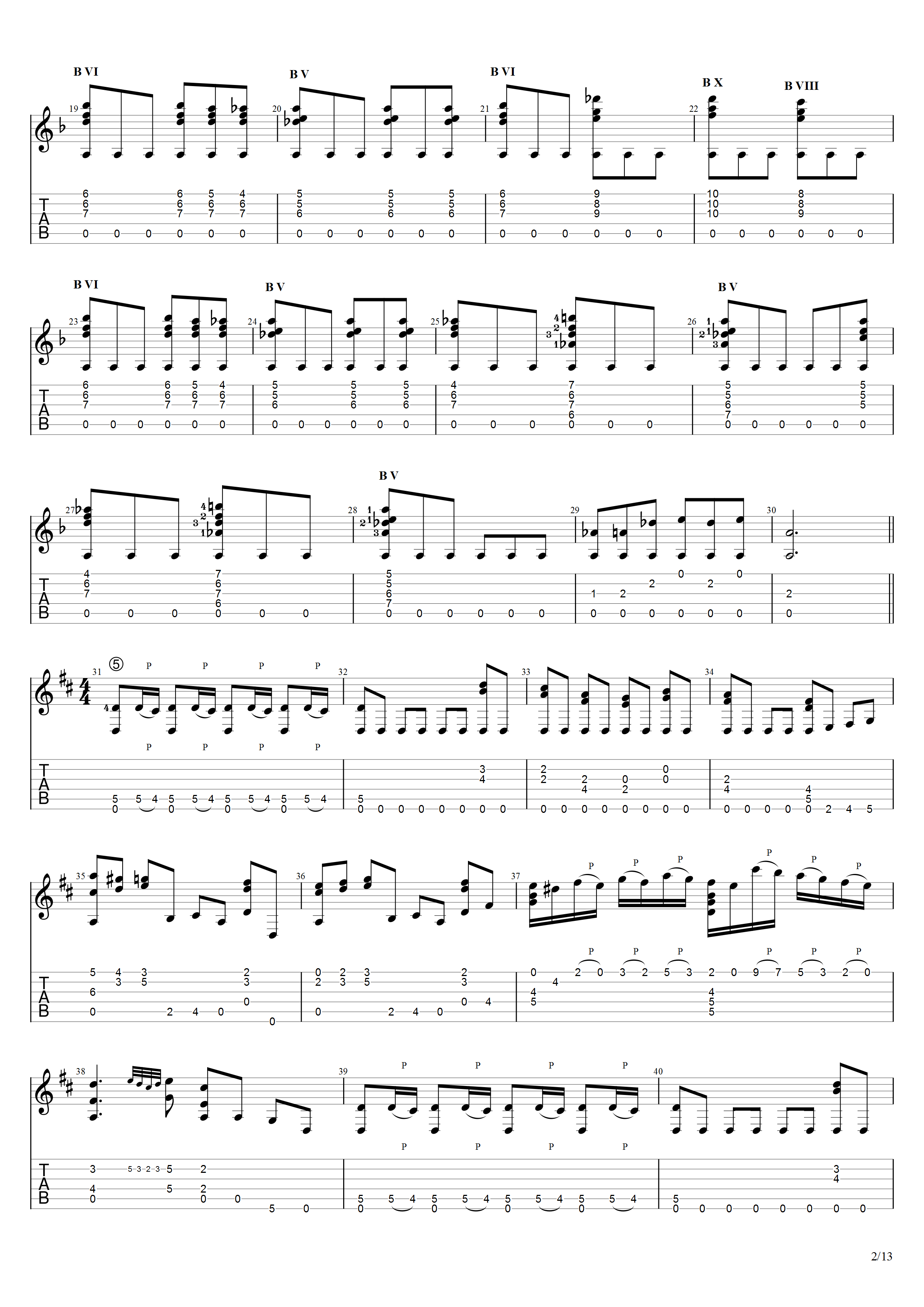 索尔《大独奏》吉他谱F调吉他指弹独奏谱_考级十级