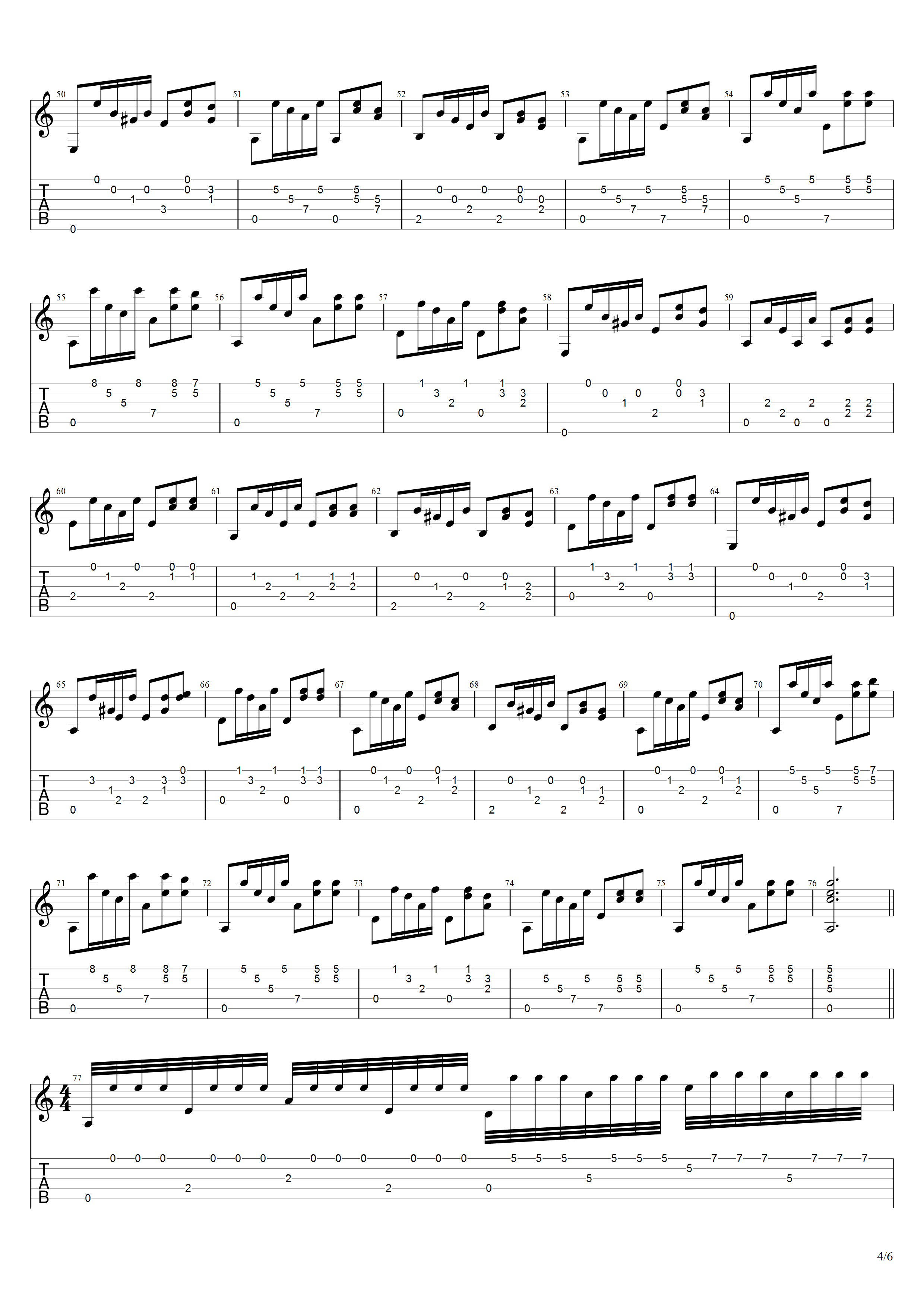 阿部保夫《荒城之月变奏曲》吉他谱C调吉他指弹独奏谱_考级八级