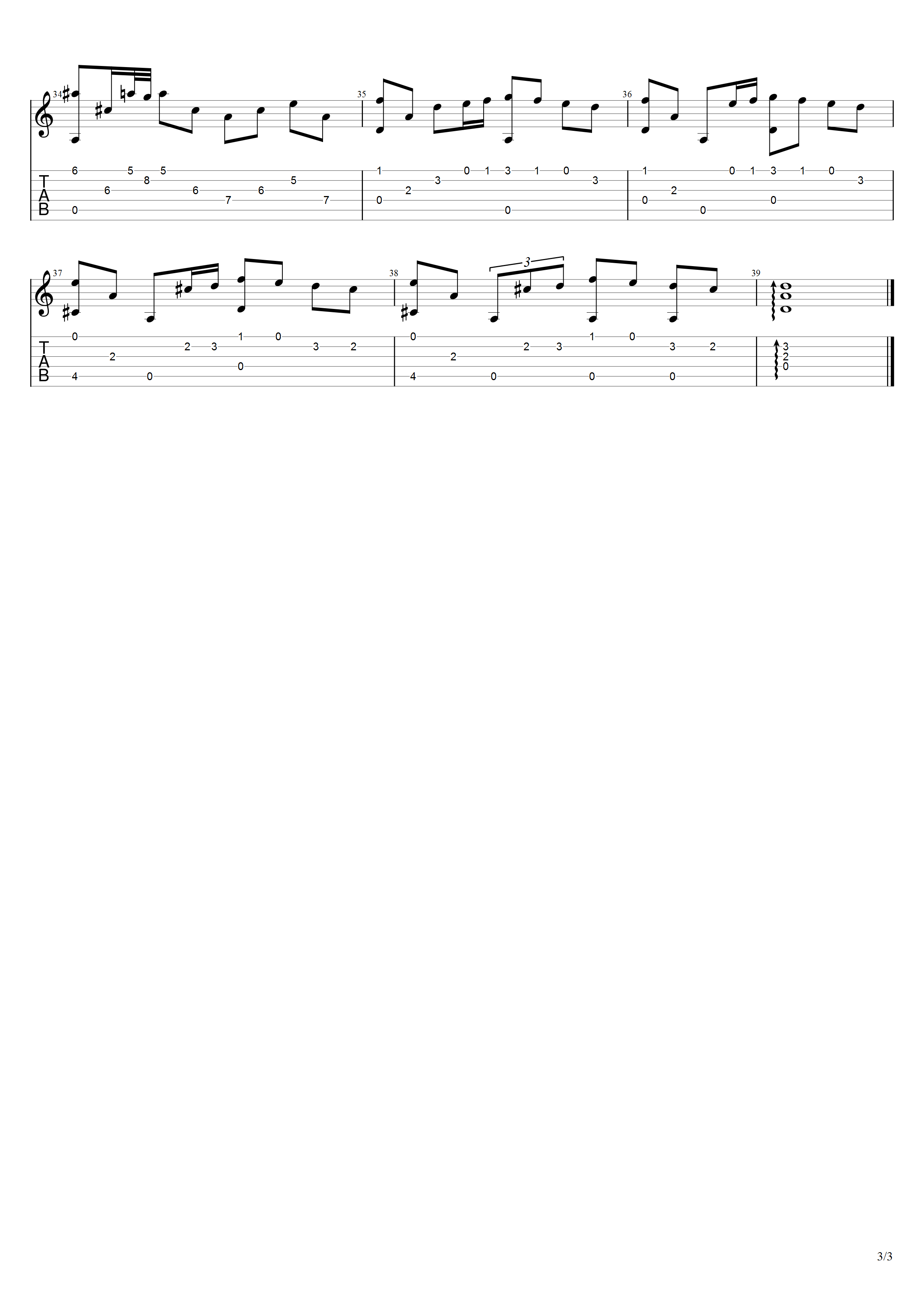 塞内维尔图森《秋日的私语》吉他谱C调吉他指弹独奏谱_考级五级