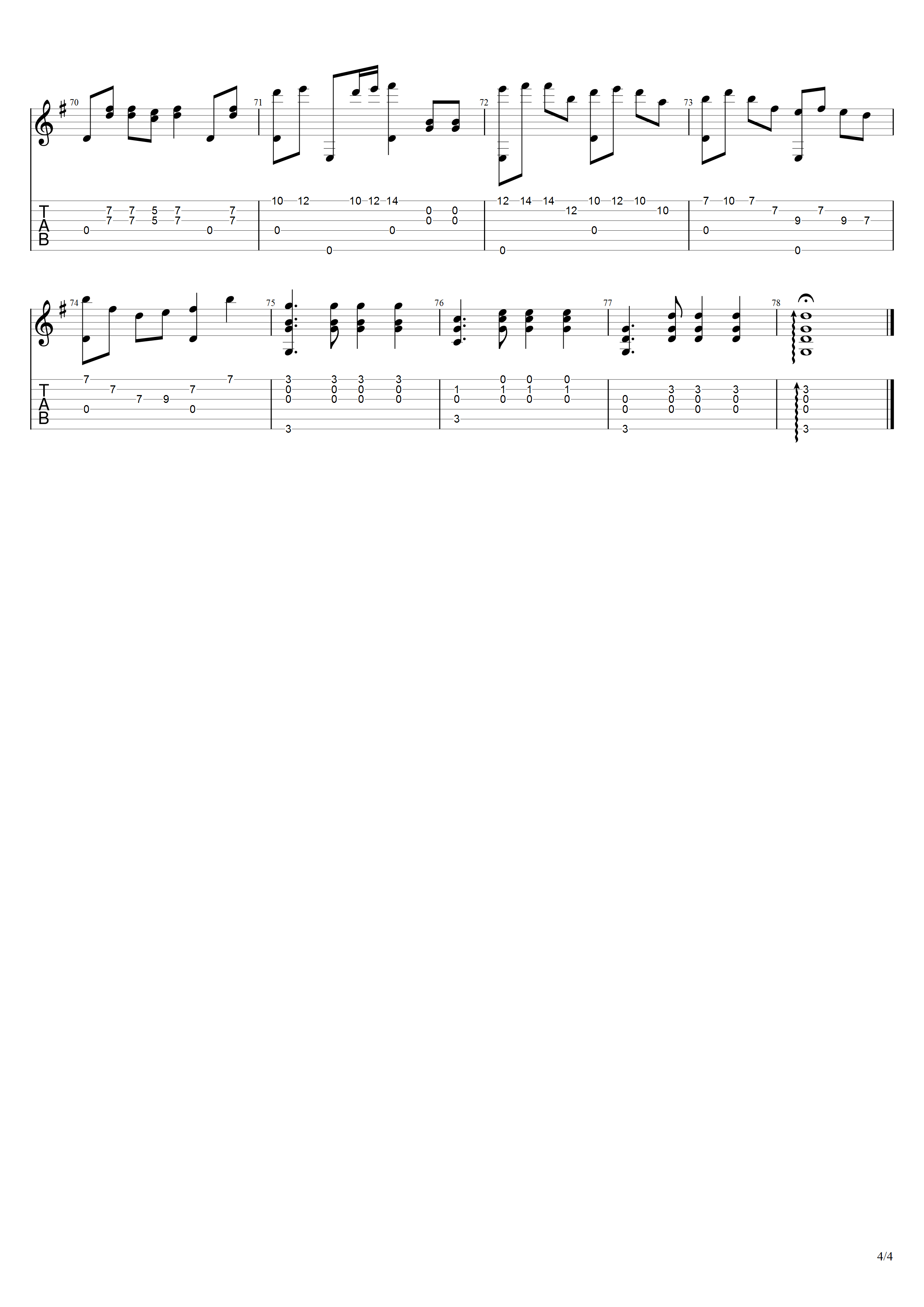 任光《彩云追月》吉他谱G调吉他指弹独奏谱