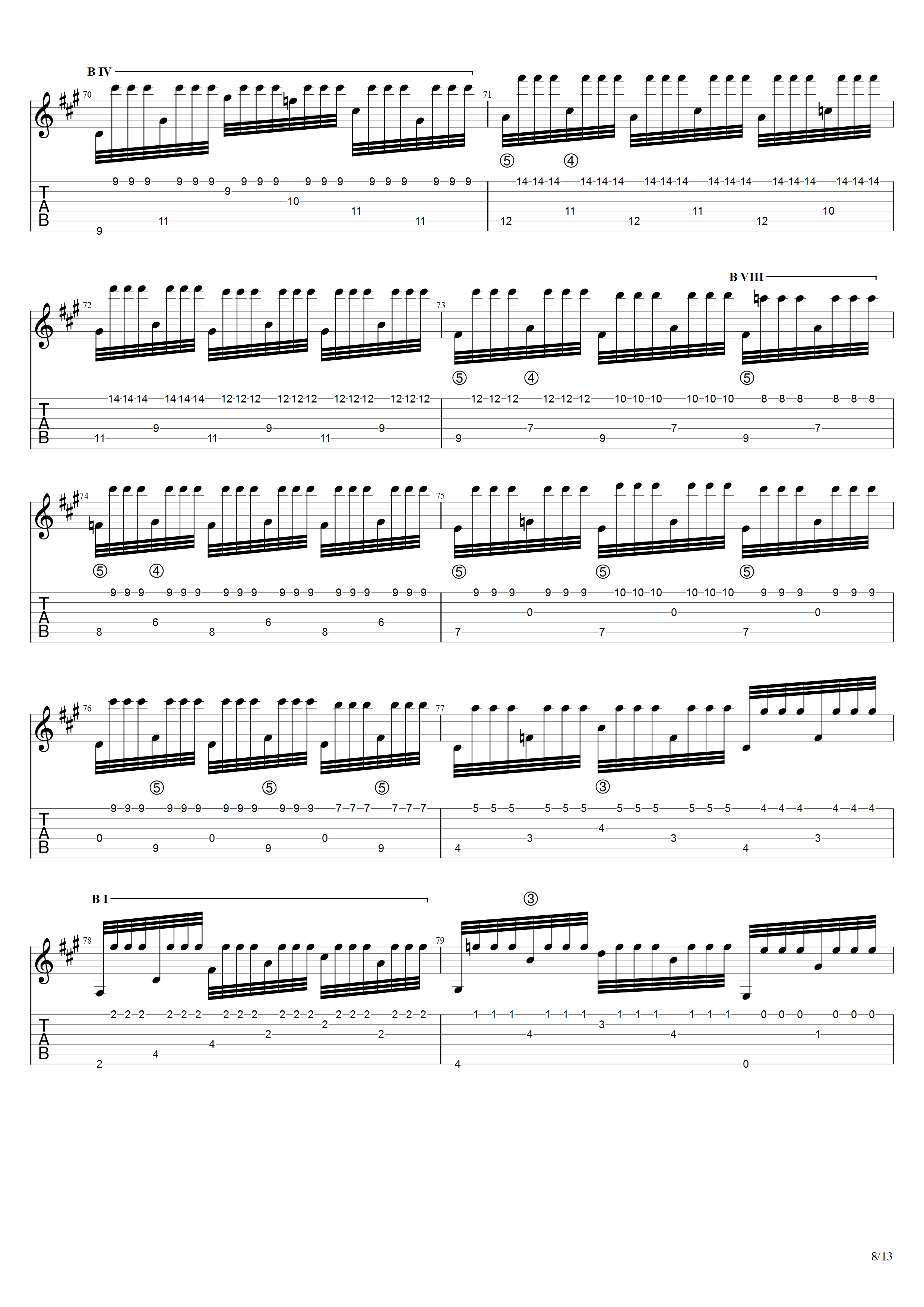 巴里奥斯《沉思》吉他谱C调吉他指弹独奏谱_考级十级