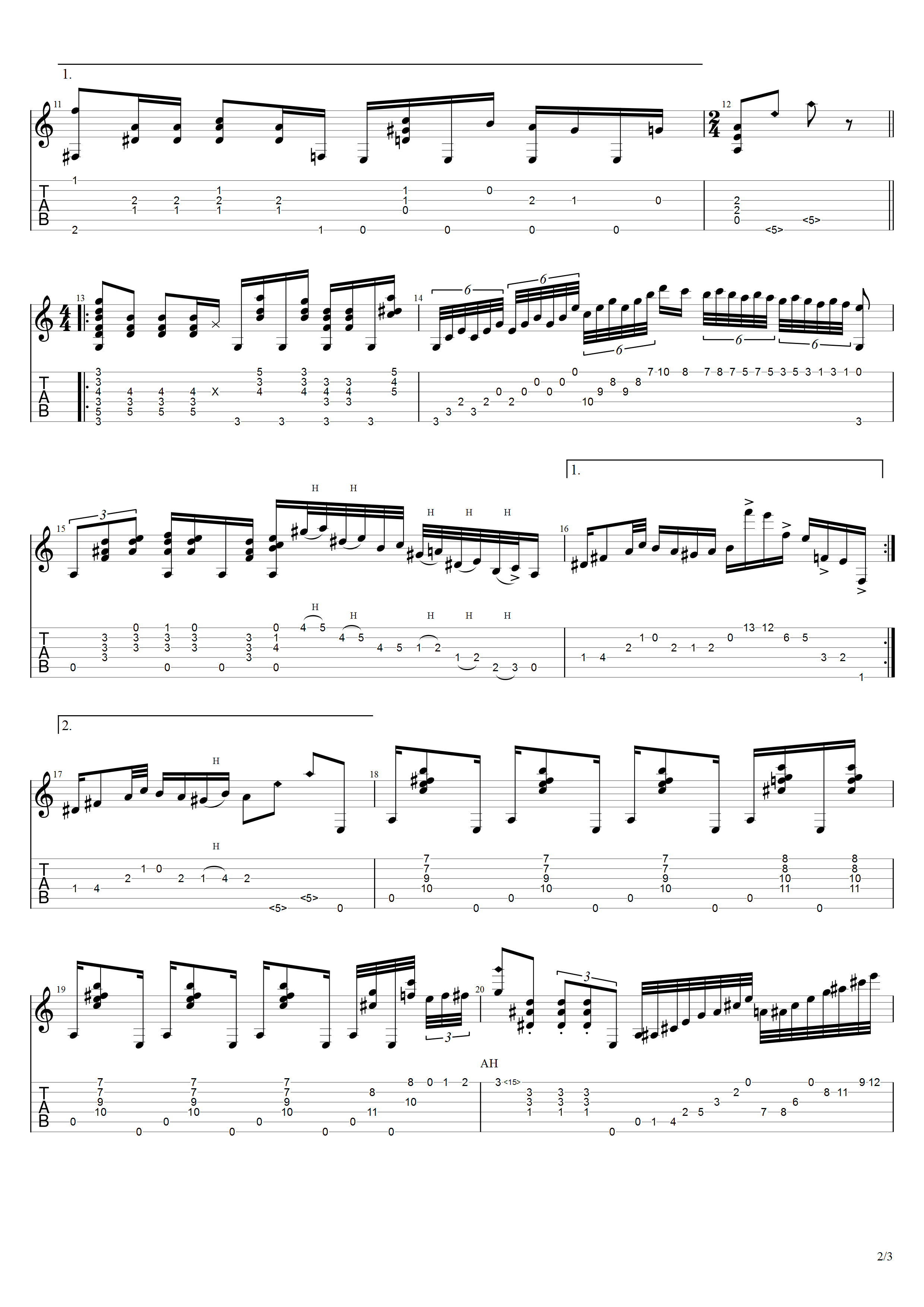 迪安斯《皮革探戈》吉他谱C调吉他指弹独奏谱_考级七级
