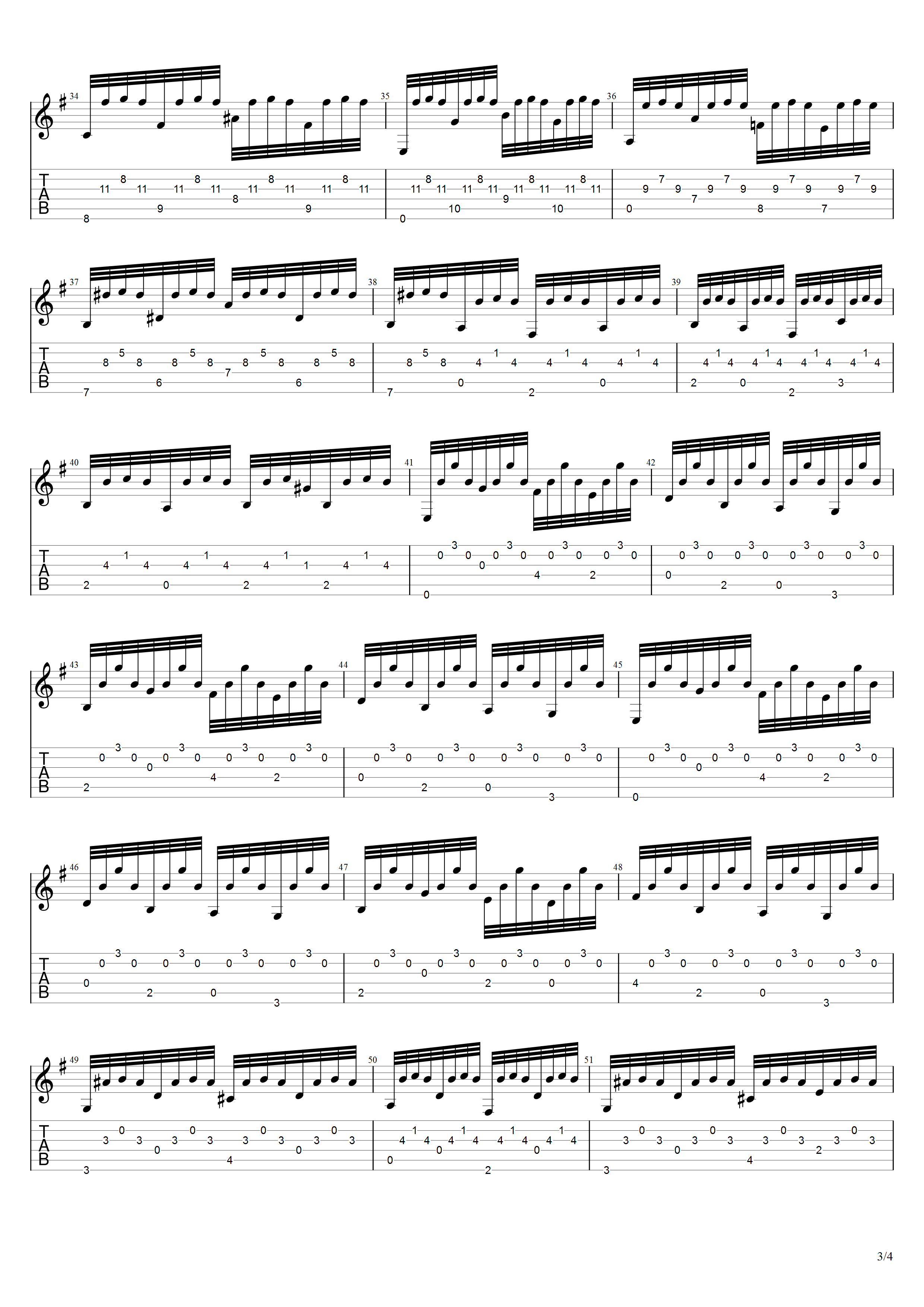 普霍尔《野蜂》吉他谱G调吉他指弹独奏谱_考级七级