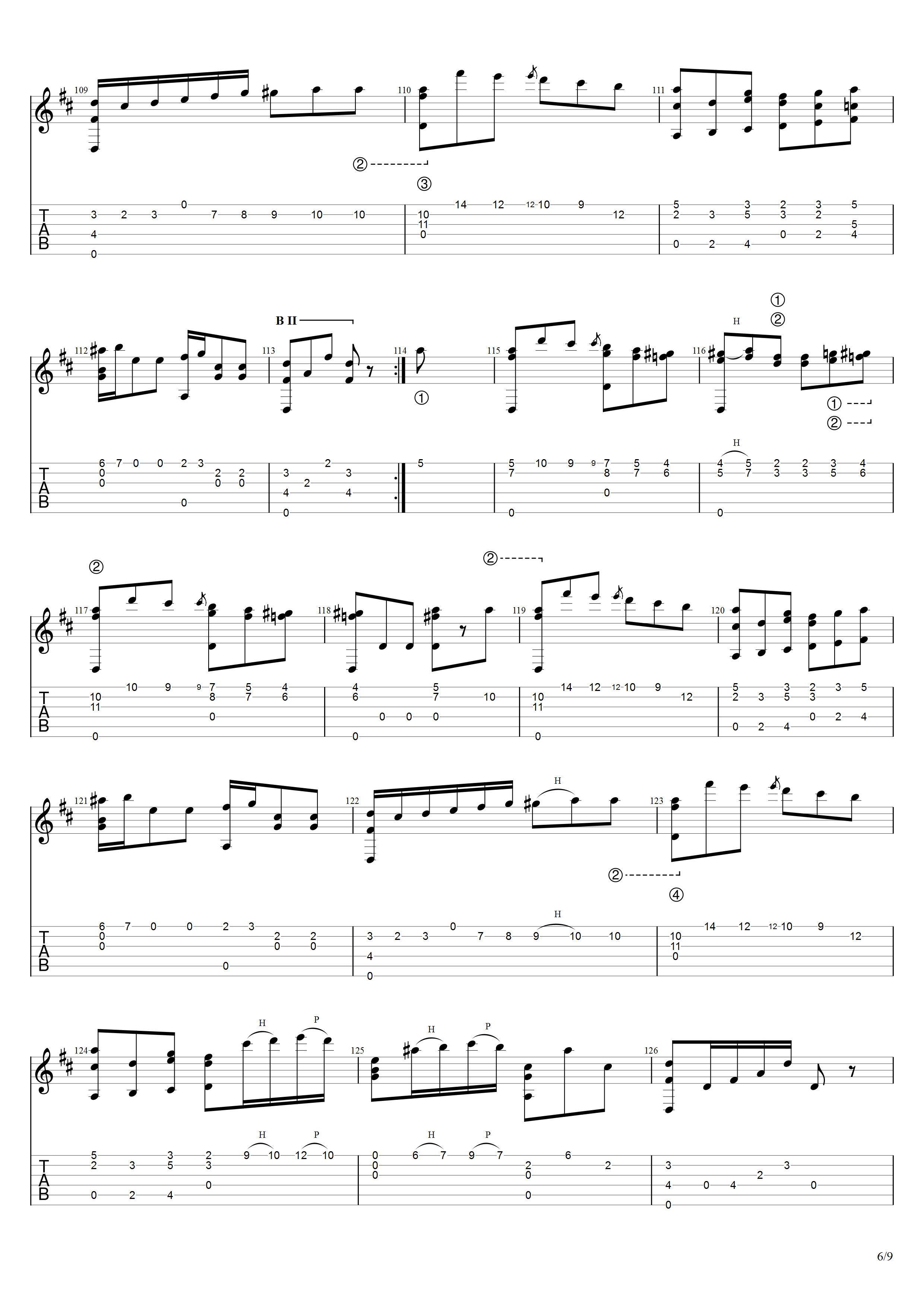 索尔《马可波罗主题与变奏曲》吉他谱D调吉他指弹独奏谱_考级八级